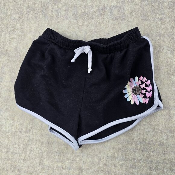 Girls B.TWEEN Black Shorts With Rainbow Daisy & Butterfly Embroidery - Picture 1 of 5